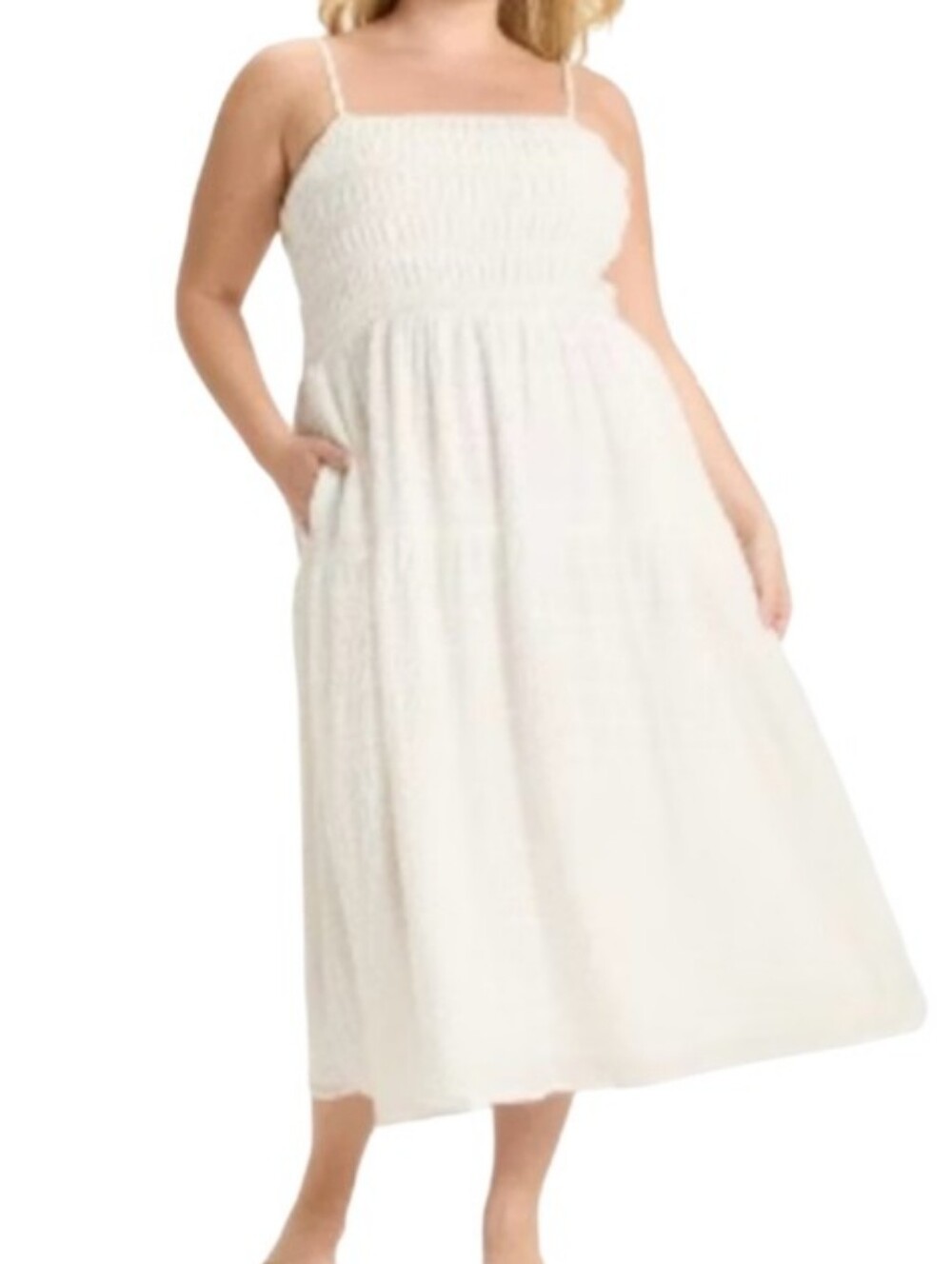 Ivory Smocked Midi Dress Sz 4X Nwt